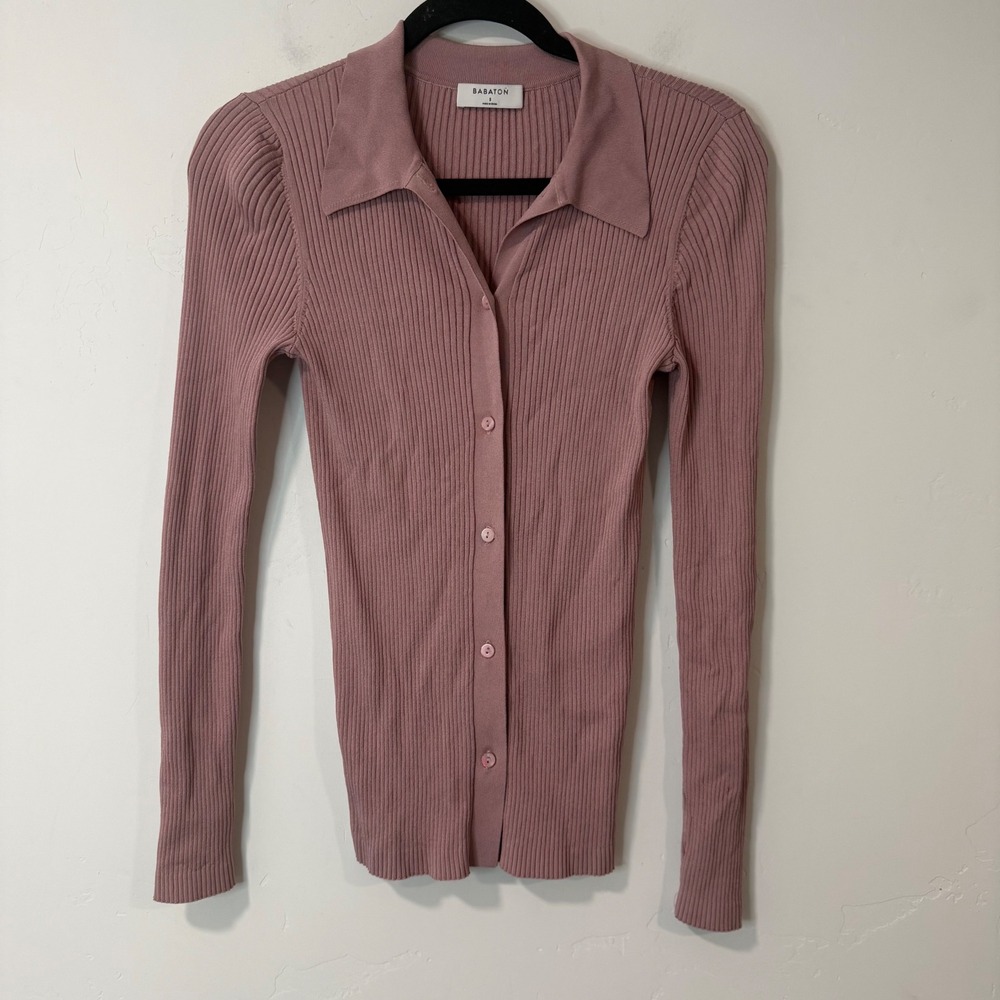 Babaton‎ Womens Finley Ribbed Cardigan Top Small Pink Excellent Button Front